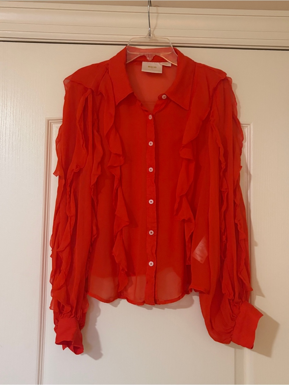 Maeve Red Ruffle Button-Front Blouse - Picture 1 of 10